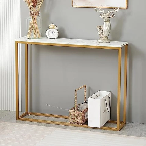Modern Console Table for Entryway, MDF Faux Marble Sofa Table -qh Cover