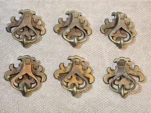 Set of 6 VTG Batwing Drawer Pulls Keeler N-3439-1-1 Brass 1" OC Screws Cabinet - Picture 1 of 16
