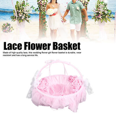 Wedding Flower Basket Lace Portable Handle Design Pink BeJYtiful Flower Girl JY • 19.44€