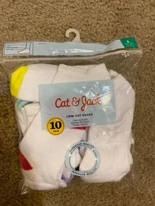 Cat & Jack Girl 10 Pk White & multi Athletic Low Cut Socks Size S 5.5 to 8.5 - Picture 1 of 2