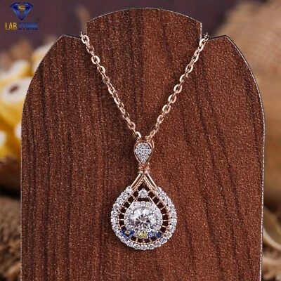 1.64 TDW Round Lab Grown Diamond Wedding Pendant 18k Rose Gold - Image 1 of 4