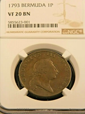 1793 Bermuda Ship's Penny NGC VF20BN Beautiful coin with Nice Luster PQ #RP01 - Image 1 of 2