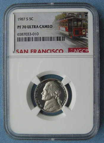 1987 S Proof Jefferson Nickel - NGC Graded PF 70 Ultra Cameo (5C pr70) Cover