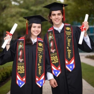 Puerto Rico Flag Graduation Stole, Custom Name, Class of 2025 - Picture 1 of 10