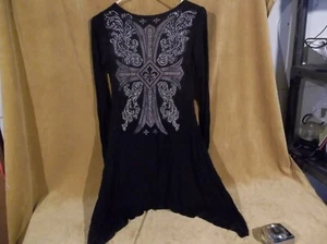 Vintage Black Long Sleeve Dress with Crusades Symbol Front and Back 30in Waist - Picture 1 of 5