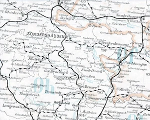Sondershausen Kölleda Sangerhausen 1912 orig. Post-Eisenbahn-Teilkarte Ebeleben - Picture 1 of 1