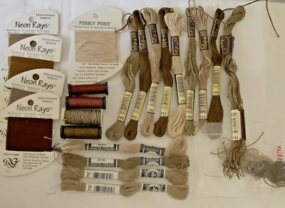 Needlepoint Embroidery Thread Lot of 23 Assorted Colors Mixed Brands Taupe Brown - Image 1 of 4