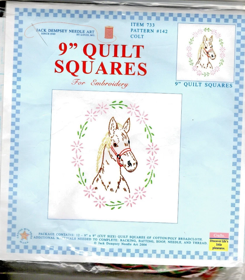 Dempsey-HORSE-Juego de 12, 9"-Cuadrados de Edredón-Sello a Punto de Cruz Foto 1 de 1