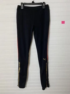 PUMA Fitness Yoga Pants Athletic Girls Leggings Black Red/Gold LOGO XL - Picture 1 of 6