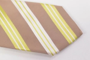Belvest Neck Tie NWT Taupe Brown with Bright Green and White Stripes Silk Blend - Picture 1 of 7