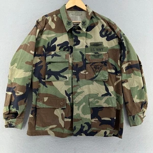 VTG US Navy Seebees Camouflage Military Jacket Woodland Camo L USA 90s Veteran - Picture 1 of 9