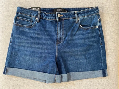 NEW Hudson Women's Mid Rise Premium Denim Short Cuffed Hem, Dark Blue 12/32 - Image 1 of 3