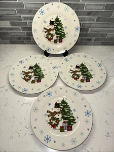 VTG~Snowman w/Christmas Tree, Wreath & Presents~ 10.5” Dinner Plates~Set of 4 - Picture 1 of 10