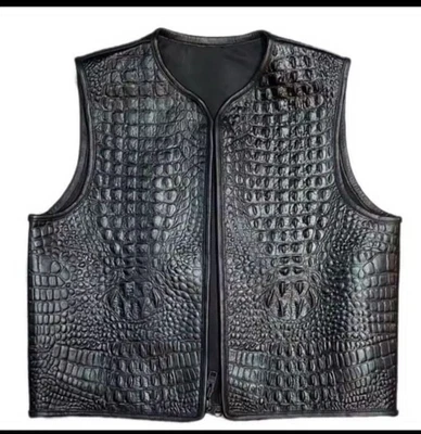Men's Black Crocodile Embossed Leather vest street Biker Leather waistcoat - Image 1 of 4