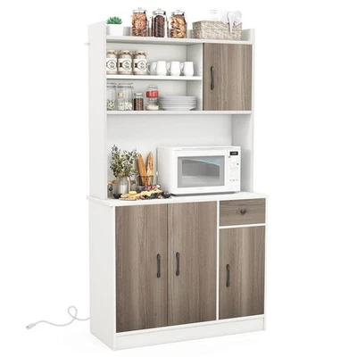 Kitchen Storage Cabinet 71" Tall Pantry Hutch w/ Charging Station Freestanding - Image 1 of 4