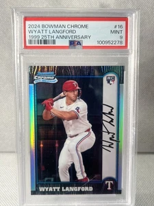 2024 Bowman Chrome Wyatt Langford 1999 25th Anniversary RC Rookie Rangers PSA 9 - Bild 1 von 2