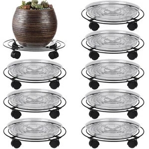 8 Packs Large Metal Plant Caddy with Wheels 13" Heavy-Duty Wrought Iron Rolli... - Picture 1 of 8
