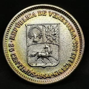 25 CENTIMOS 1954 SILVER 835‰ SIMON BOLIVAR VENEZUELA / SILVER - Picture 1 of 2