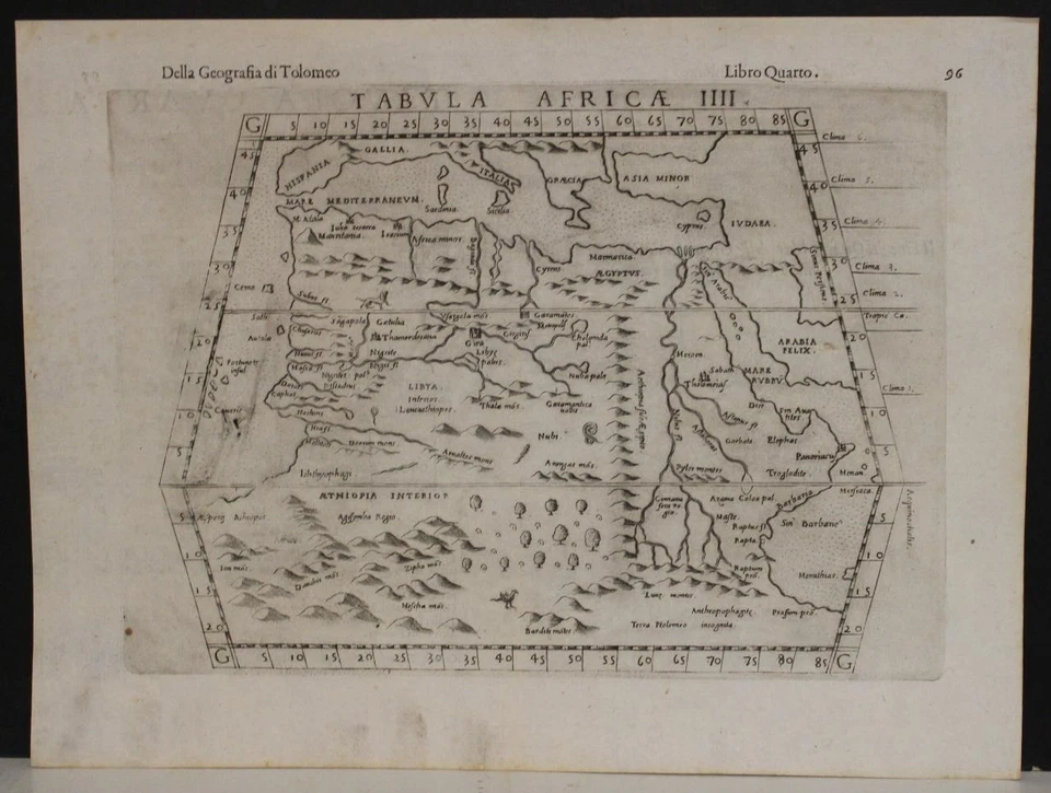 NORTH AFRICA 1598 RUSCELLI & PTOLEMY UNUSUAL ANTIQUE COPPER ENGRAVED MAP - Image 1 of 1