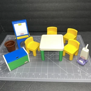 VTG Little Tikes Dollhouse Furniture Lot Of Table,Chairs, Vacuum, Toy box, Easel - Picture 1 of 10