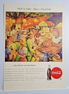 Coca Cola Pitch in Folks Lawn Social 1946 vintage anuncio 11x14 - Imagen 1 de 1