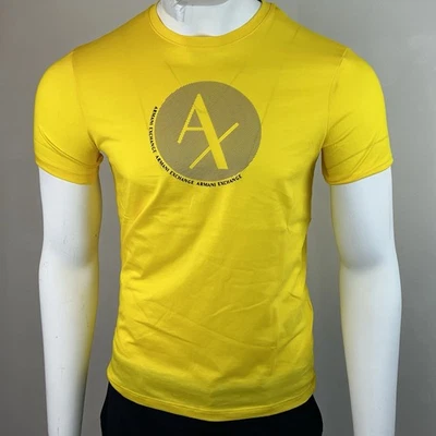 Armani Exchange Crewneck Short Sleeve Pima Coton Slim Fit  T-shirt Yellow Logo - Image 1 of 4