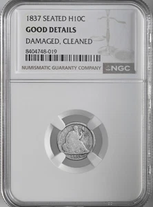 Media moneda de diez centavos 1837 H10C sentada NGC BUENOS DETALLES DAÑADO/LIMPIADO 8404748-019 - FECHA SM - Imagen 1 de 4