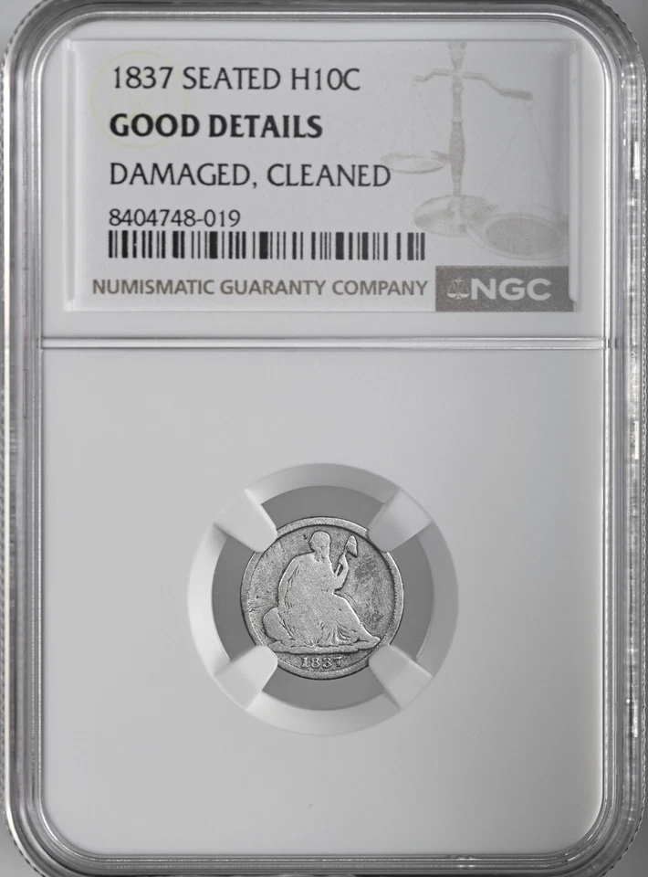 1837 H10C LIBERTY SEATED HALF DIME NGC G-DETAILS DMG/CLEANED 8404748-019 SM DATE - Image 1 of 4