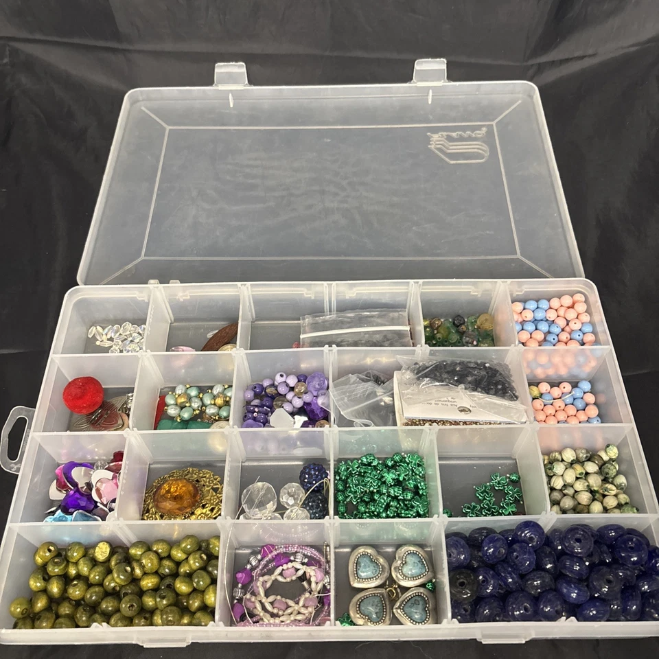 Vintage Lot Of Crafting Beads, Seed Beads, Novelty Items, Vintage Jewelry W Box - Image 1 of 4