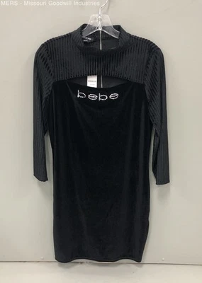 Vestido para mujer Bebe de terciopelo negro aplastado con logotipo deslumbrado - talla mediana Foto 1 de 4