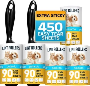Lint Rollers for Pet Hair, Sticky, Remover 5 pcs - 450 Sticky Sheets, White - Picture 1 of 6