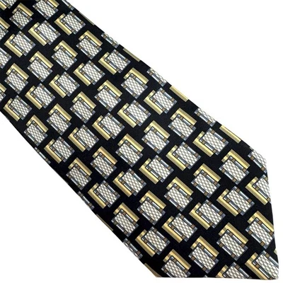 Corbata de seda Valentino de colección para hombre negra dorada plateada rectángulo geométrico Italia Foto 1 de 4