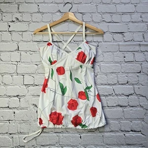 Lululemon Rose Floral Print White Drawstring Hem Athletic Tank Top Size Unknown - Picture 1 of 10