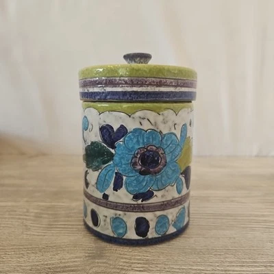 Tarro de cerámica pintado a mano hecho en Italia azul y verde floral MCM Foto 1 de 4