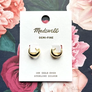 MADEWELL NWT Demi-Fine 14K Gold Puffy Hoop Earrings NS164 - Picture 1 of 2