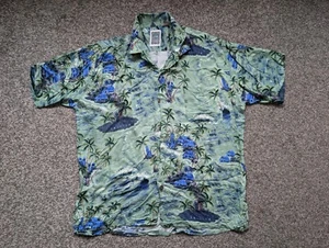 Ocean Current Shirt Adult Medium Green Hawaiian Casual Surf Outdoor Summer Mens - Picture 1 of 12