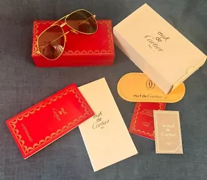 Excellent Vintage Cartier Vendome Santos Aviator Sunglasses Full Set 62mm - Picture 1 of 24