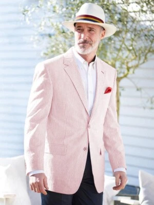 Seersucker Summer Men's Jacket Casual Leisure Blazer Beach Wedding Groom Tuxedos - Image 1 of 4