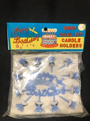 Cumpleaños Vintage ~ Decoración de Pastel de Feliz Cumpleaños y 12 Tazas de Velas ~ Azul ~ Nuevo de Lote Antiguo Foto 1 de 4