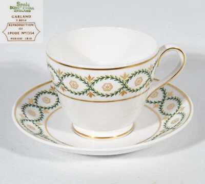 Spode Garland Y8054 Gold Trim Cup 2 7/8" Tall & Saucer 5 1/2" Diameter - Image 1 of 4