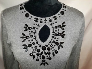 Vestido gris Melrose Chic para mujer talla S manga ancha ojo de cerradura joyas estrás - Imagen 1 de 6