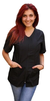 PETER'S ABITI DA LAVORO Kosmetikerin Bluse Kasack Schwarz Arbeitsuniform Friseur Beauty Center