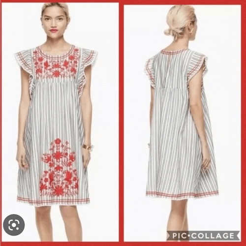 Abito MIDI Kate Spade Broome Street a righe rosso floreale uccellini ricamo TG XXS