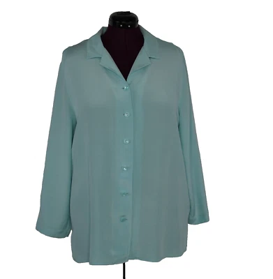 Blusa August Max Seda Azul Claro Calce Suelto Talla 4 Mangas Largas Cordón Trasero Foto 1 de 4