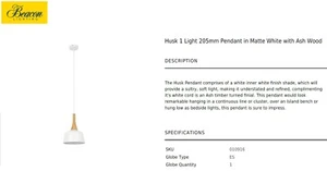 Beacon Lucci 010916 Husk 1 Light 205mm Pendant in Matte White with Ash Wood E27 - Picture 1 of 6