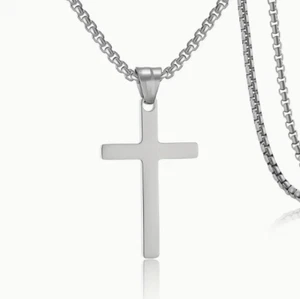 Titanium Steel Necklace Jewelry Simple Cross Necklace Pendant Men & Women 24" - Picture 1 of 7