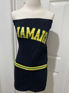 Vtg 1990s SO COOL Jamaica Hip Hop Reggae Dancehall HALTER MINI DRESS SKIRT Med - Picture 1 of 9
