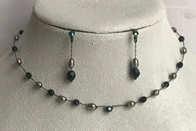 Collar Lia Sophia Bella Notte perlas de agua dulce cuentas AB y pendientes raros! Foto 1 de 4