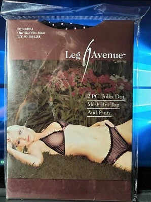 Sujetador Top y Panty Leg Avenue Style 81064 Negro 2 Piezas Rosa Malla a Lunares OSFM Foto 1 de 2