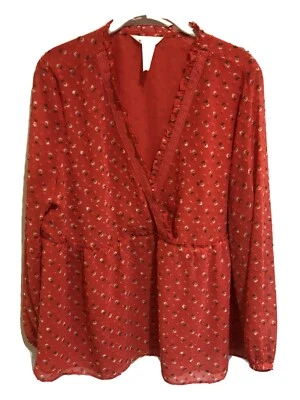 Matilda Jane Women’s Blouse Size Large L Orange Let’s Go Together, Must Be Love - Image 1 of 4